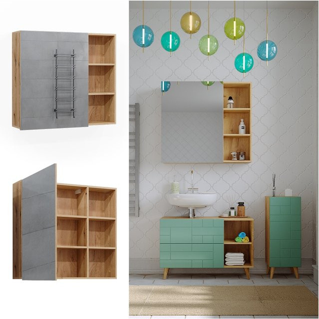 Vicco Spiegelschrank Rudi für das Badezimmer in Eiche Evoke, B/H: 90 x 80,9 cm - Bild 1