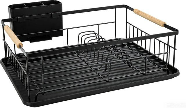 Sekey Geschirrständer Abtropfgestell aus Metall mit abnehmbarem Tropftablett und Besteckhalter in Schwarz - Bild 1