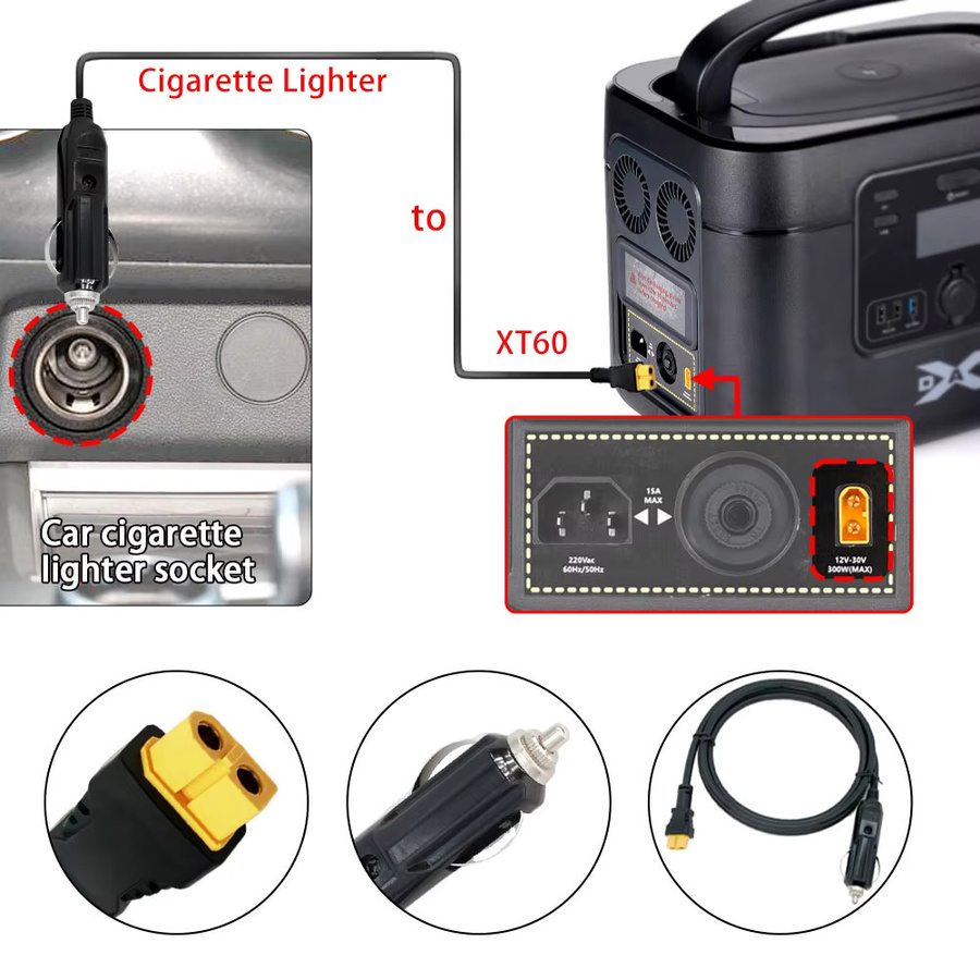 Universal Auto Zigarettenanzünder auf XT60 Ladekabel für 12V 24V, 1,5 m Länge, Schwarz - Bild 5