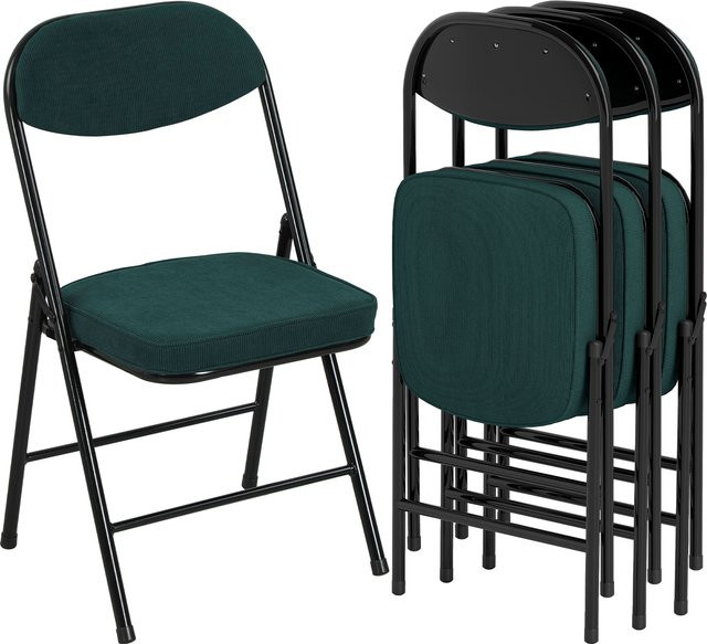 HOMCOM Set mit 4 klappbaren Esszimmerstühlen aus Ripp-Velours und Stahlrahmen, Blau - Bild 1