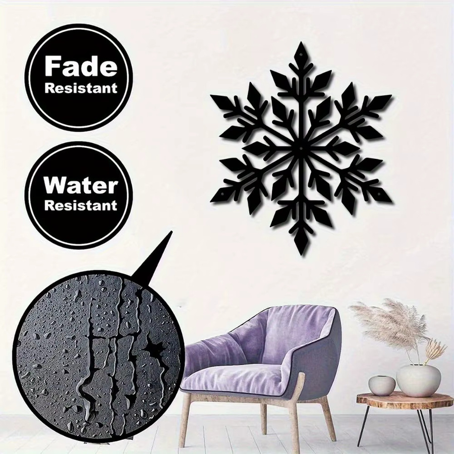 CIFBUY Schneeflocken-Wandskulptur aus Metall in Schwarz, rustikale geometrische Dekoration für Innen und Außen, B/H: 40 x 40 cm - Bild 4