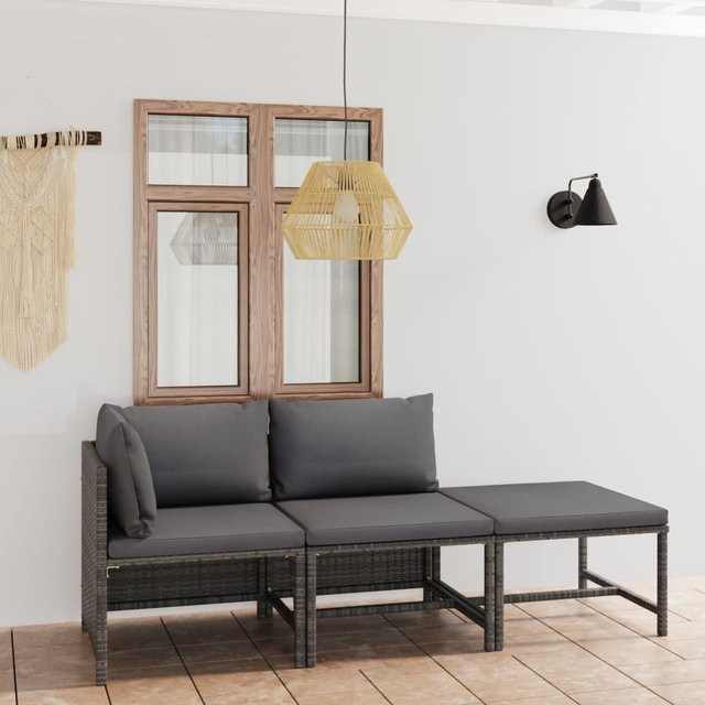 vidaXL 3-tlg. Garten-Lounge-Set L-Form aus PE-Rattan mit Kissen in Anthrazit/Grau - Bild 3