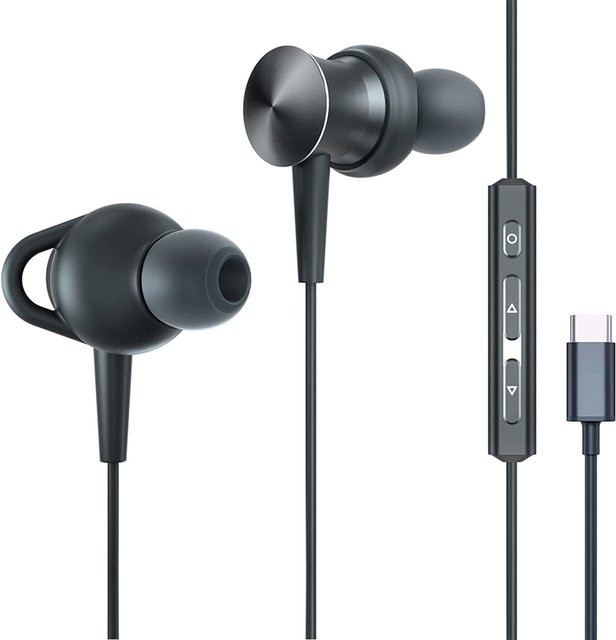 Ecoker USB-C In-Ear Ohrhörer mit Mikrofon für iPhone 15, Sony und Google Pixel, Schwarz - Bild 1