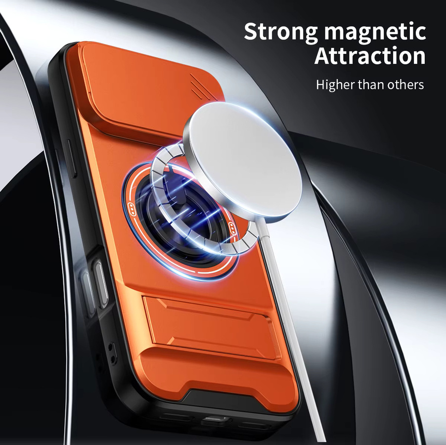 Huikai Magnetische Handyhülle mit Schiebe-Kamera-Schutz und Aufrechter Ständer für iPhone 17 Pro Max 16 Pro Max 15 14 13 in Orange - Bild 5