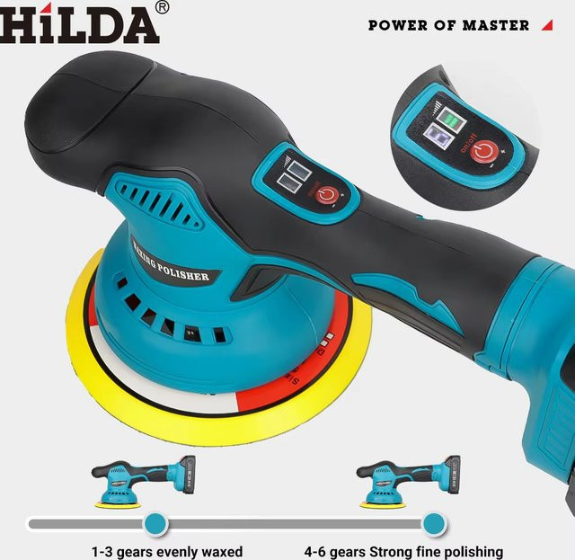 HILDA Autopolierer mit 6-Gang-Digitalanzeige, kabelloser elektrischer Polierer für Makita-Akku zur Auto-Wachs- und Politur - Bild 1