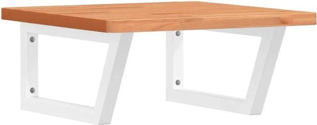vidaXL Waschbeckenregal zur Wandmontage aus Stahl und Massivholz Buche in Weiß und Braun - Bild 1