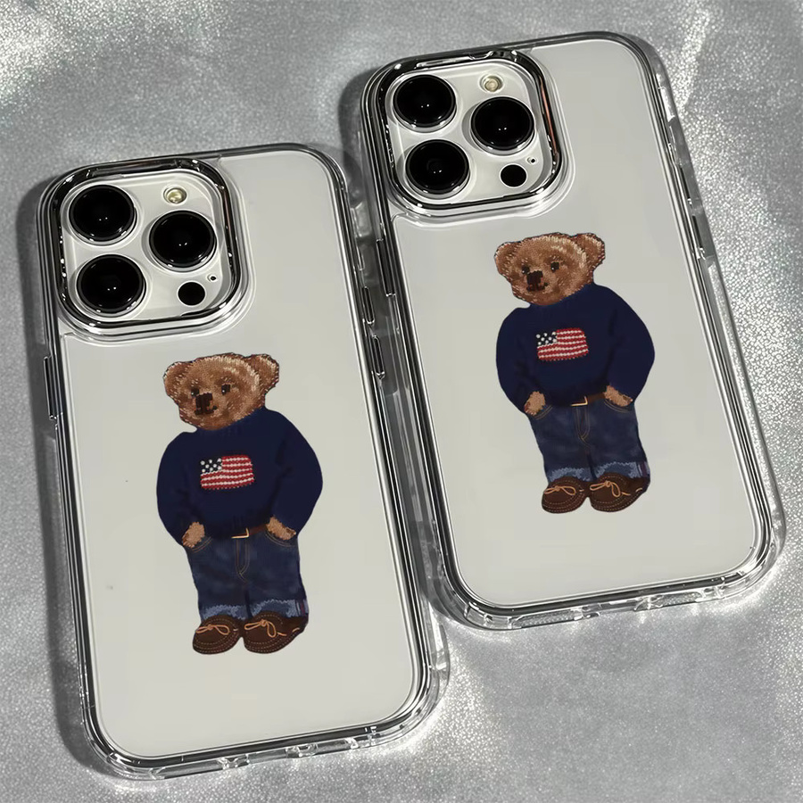 Aurbe Handyhülle mit silbernem Linsenrahmen und transparentem Teddy-Design für iPhone 17 16 15 14 13 12 11 Pro Max und 16E - Bild 2