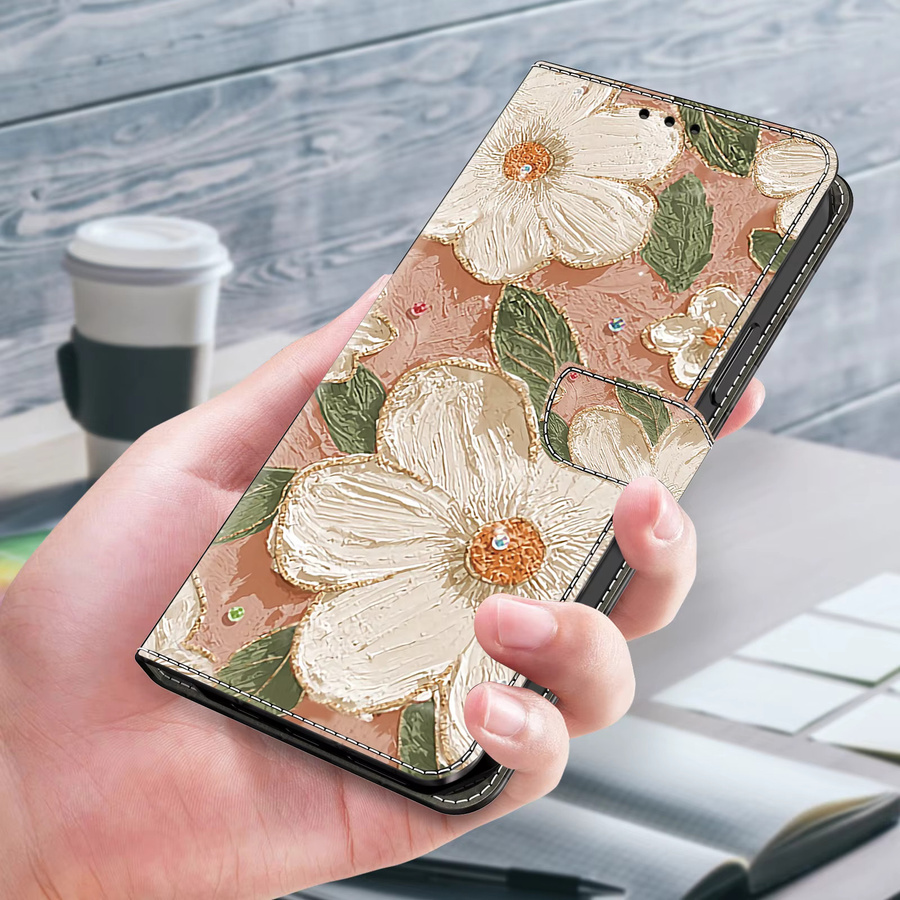 Magnetische Lederhülle mit Malerei-Design für Apple iPhone 15 14 13 Pro Max Plus und iPhone SE4 2024 als Brieftasche mit Flip-Funktion - Bild 4