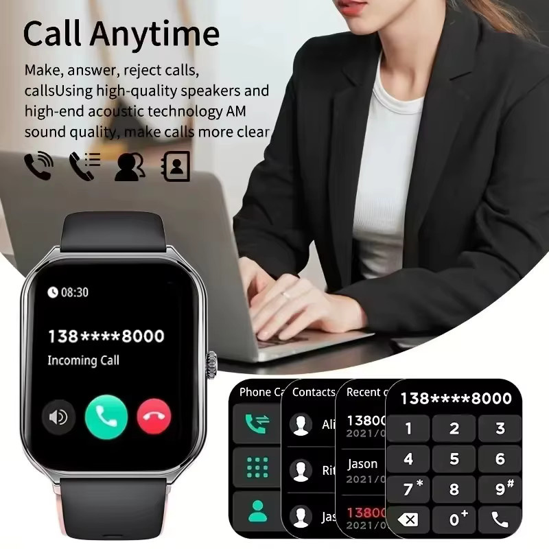 BOALZETD Smartwatch für Damen mit 1,96 Zoll AMOLED-Display, GPS, Bluetooth-Anruffunktion und Herzfrequenzmesser in Schwarz - Bild 4