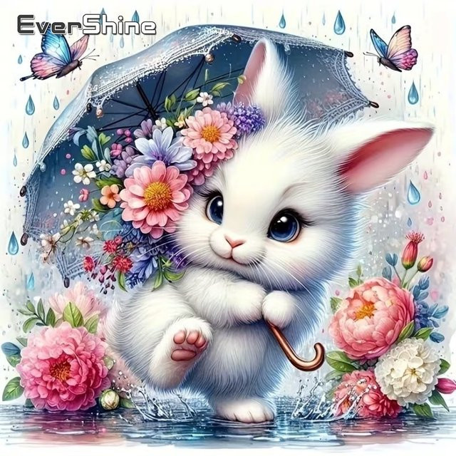 EverShine Diamant-Malerei Kaninchen DIY Diamant-Mosaik mit Blumen und Cartoon-Motiv in Multicolour, B/B/H: 20 x 20 x 20 cm - Bild 1