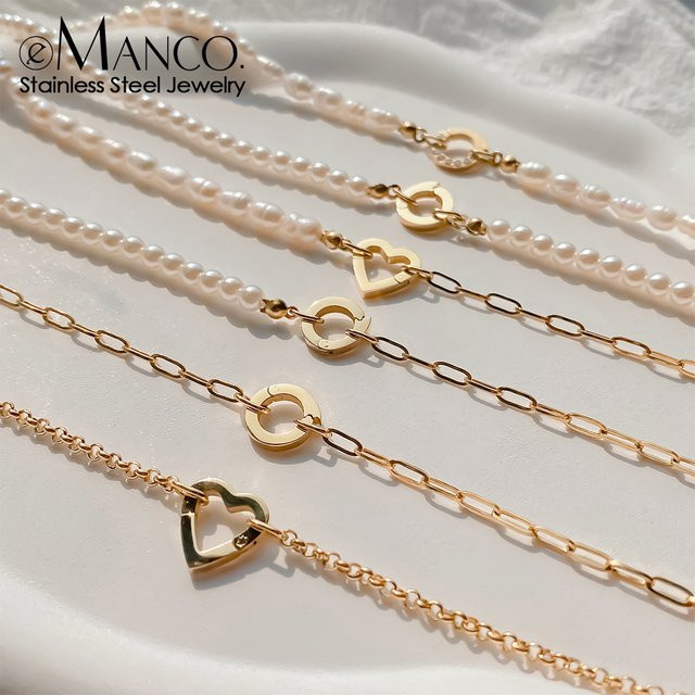 EMANCO Charm-Halskette, Edelstahl, Perle, Gold, Damen - Bild 1
