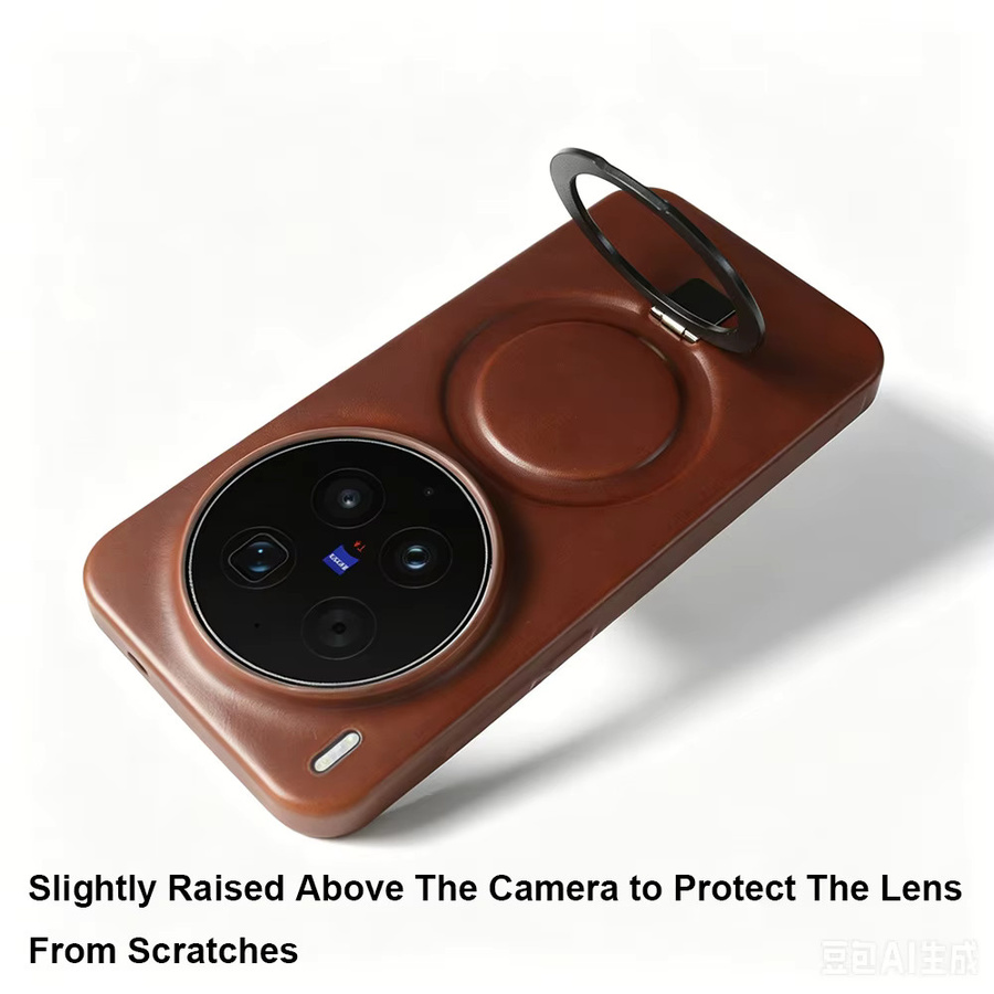 Magnetische Lederhülle für Vivo X300 Pro Ultra X200 FE S30 Pro mini X300S X200S X100S Pro mit Halterungsring in Braun - Bild 4