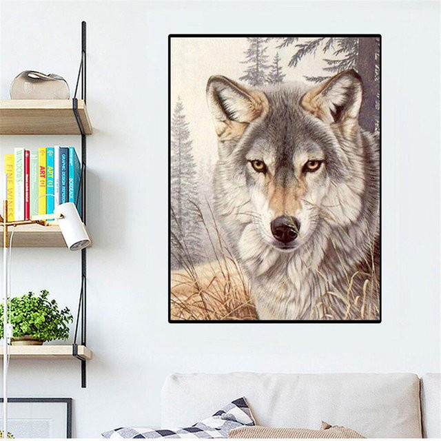 FIYO Diamant-Malerei Wolf als moderne Tier-Stickerei in Grau, B/H: 20 x 30 cm - Bild 1