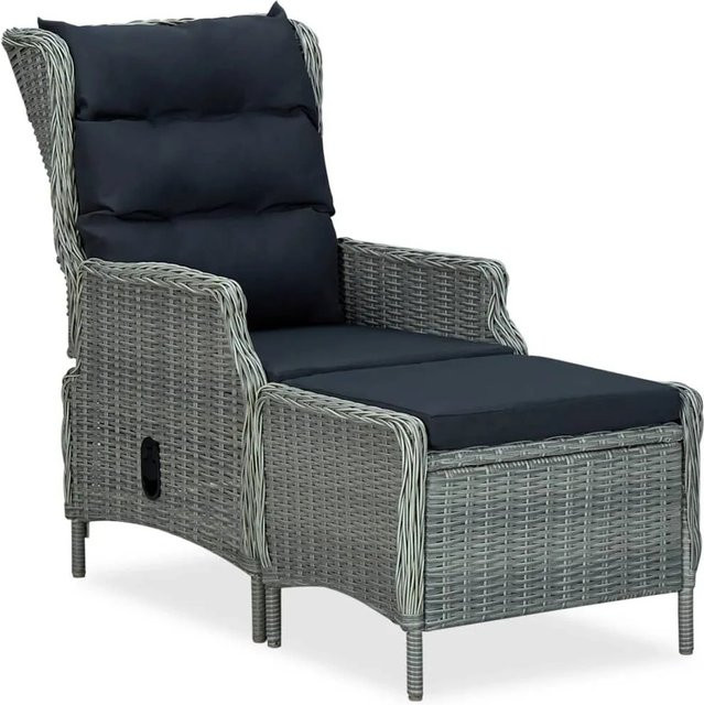 Furnicato Verstellbarer Gartensessel mit Fußhocker aus PE-Rattan und pulverbeschichtetem Stahl in Grau inklusive Polsterung - Bild 1
