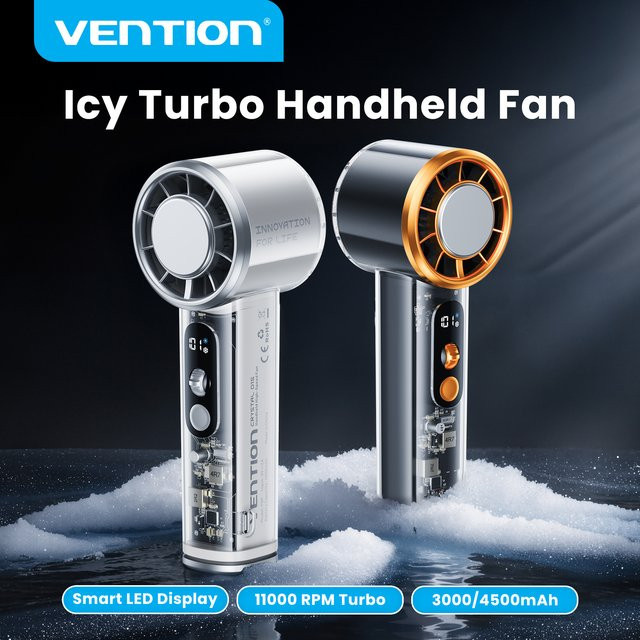 Vention Mini Kühl-Handventilator in Silber mit bürstenlosem Motor, 11000 U/min und 100 Geschwindigkeitsstufen sowie LED-Digitalanzeige - Bild 1