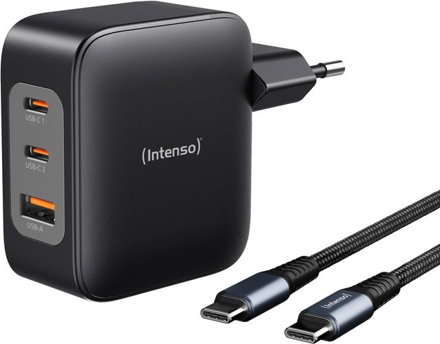 Intenso W100ACC GaN Power Adapter Set mit C520C Kabel, 100W Ladegerät in Schwarz mit 2x USB-C und 1x USB-A, 2m Kabel - Bild 1