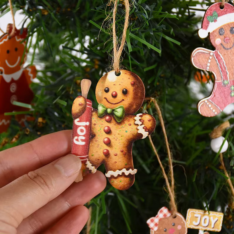CHIXINHAPPY 12er Set Weihnachtsanhänger aus Holz in Lebkuchenmann-Optik, bunte Weihnachtsbaum-Ornamente für die Weihnachtsdekoration - Bild 3