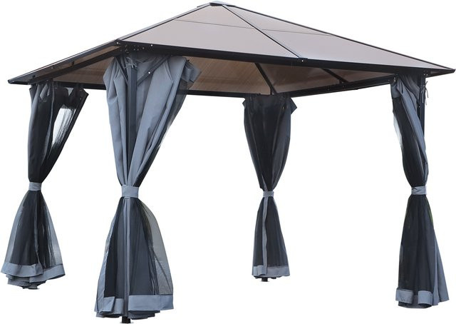 Outsunny Gartenpavillon modern mit Seitenteilen aus Polyester und Polycarbonat-Dach in Grau oder Braun, B/T/H: 300 x 300 x 265 cm - Bild 1