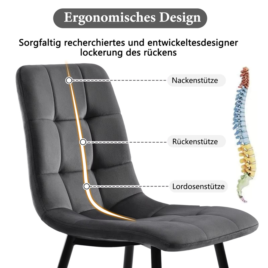 Anajqaqia 4er-Set Esszimmerstühle aus grünem Samt mit Rückenlehne und Metallbeinen - Bild 4