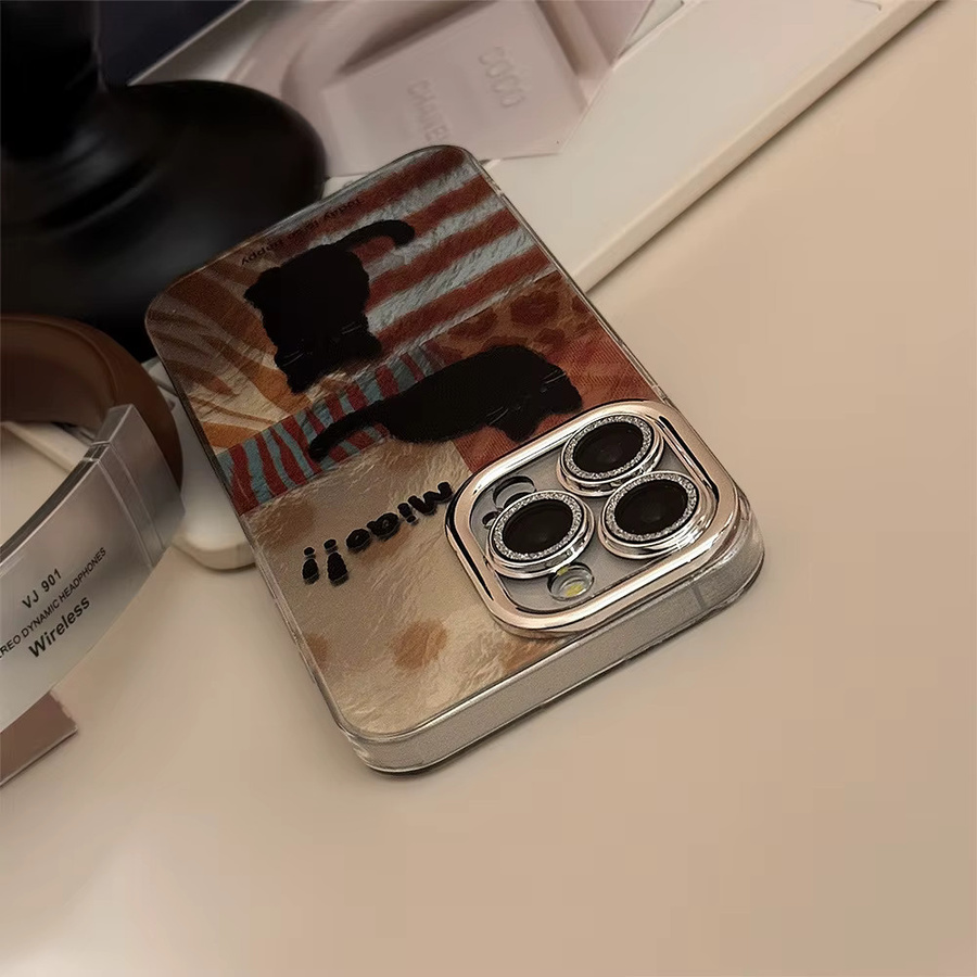 MUQGEW Handyhülle mit schwarzem Koreanischem Katzen-Leopard-Design und Glitter-Effekt für iPhone 11 12 13 14 15 16 Pro Max XS XR X 7 8 Plus inkl. Objektivschutz, Schwarz/Mehrfarbig - Bild 3