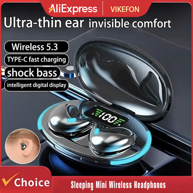 VIKEFON TWS Bluetooth Schlaf-Ohrhörer, kabellose Mini-Kopfhörer in Schwarz mit Mikrofon und HD-Anruf Funktion, wasserdicht und Stereo-Sound - Bild 1