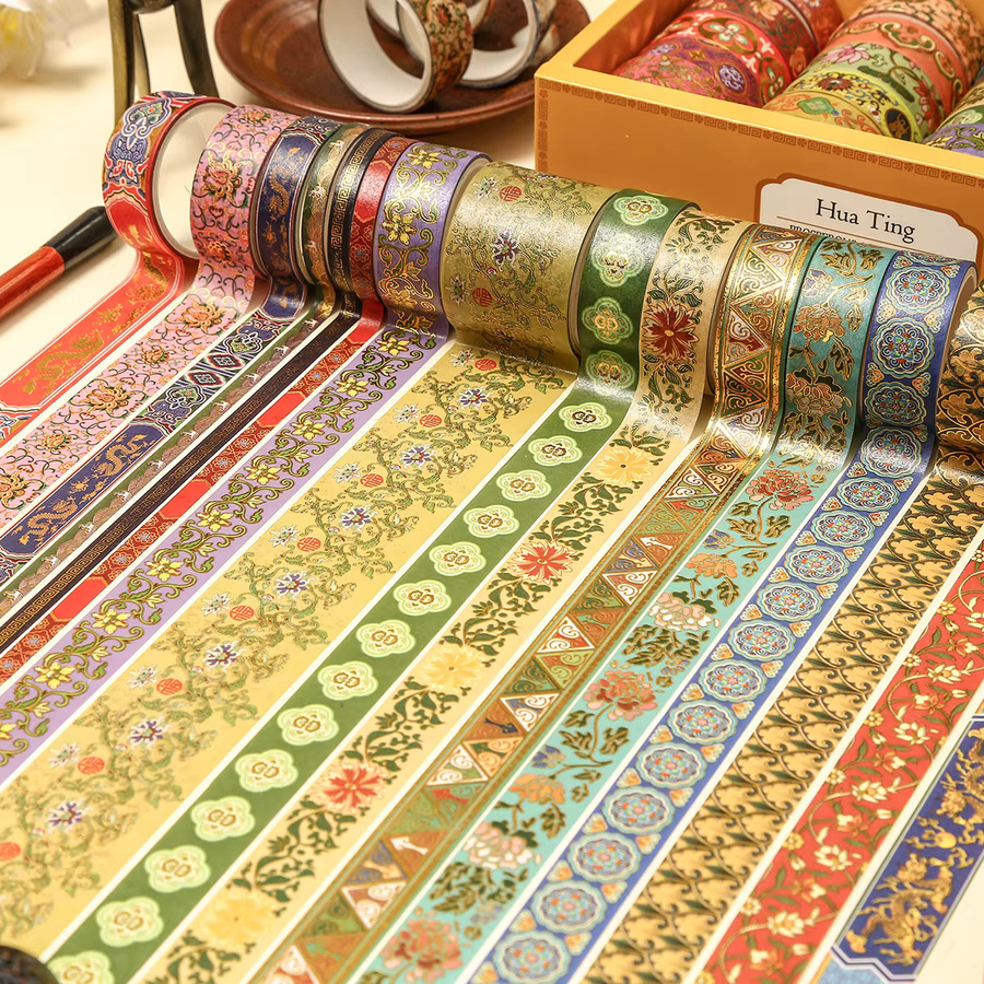 20 Rollen Washi-Tape im chinesischen Stil mit Goldfolie in Gold und Multicolour für dein Scrapbooking und DIY-Tagebuch - Bild 5