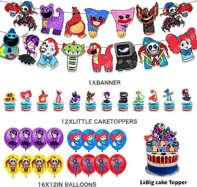 ZincHaugh Poppy Playtime Geburtstagsfeier Dekoration Set mit Ballons und Wimpelketten in Mehrfarbig - Bild 1