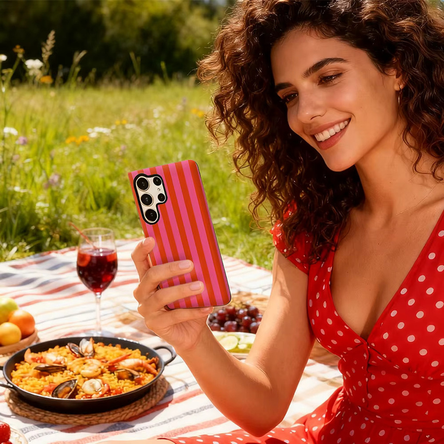 Glänzende Handyhülle mit rosa roten Streifen für Samsung Galaxy S25 Ultra, S24 und S23 Ultra Plus mit doppellagiger Rückseite - Bild 5