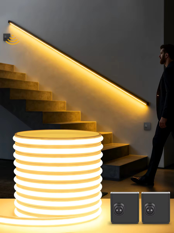 MALITAI COB-LED-Neonband mit PIR-Bewegungssensor, warmweißes intelligentes Nachtlicht aus Silikon für Treppe und Korridor, 24 V - Bild 6