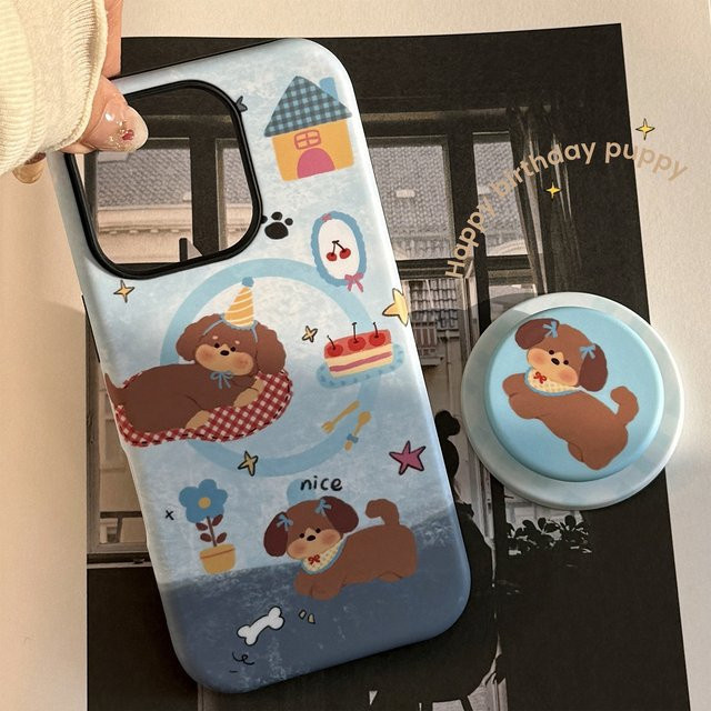MUQGEW Magnetische iPhone Handyhülle mit Koreanischem Cartoon-Welpen Design, Stoßfeste Schutzhülle für iPhone 17 16 15 14 13 12 11 Pro Max Mini, Multicolor - Bild 1