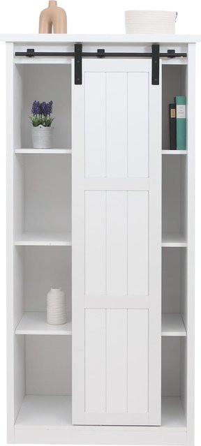 Highboard MCW-K75 Kommode in Holz-Optik und Weiß mit Schiebetüren und 8 Staufächern im Industrial Design, H x B x T: 163 x 76 x 38 cm - Bild 1