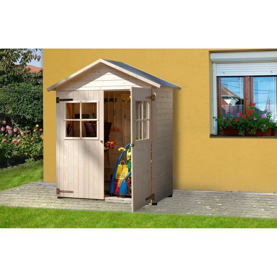 Weka Balkon und Terrassenschrank aus Massivholz mit Satteldach und Doppeltür, braun, B/T/H: 163 x 87 x 216 cm - Bild 2