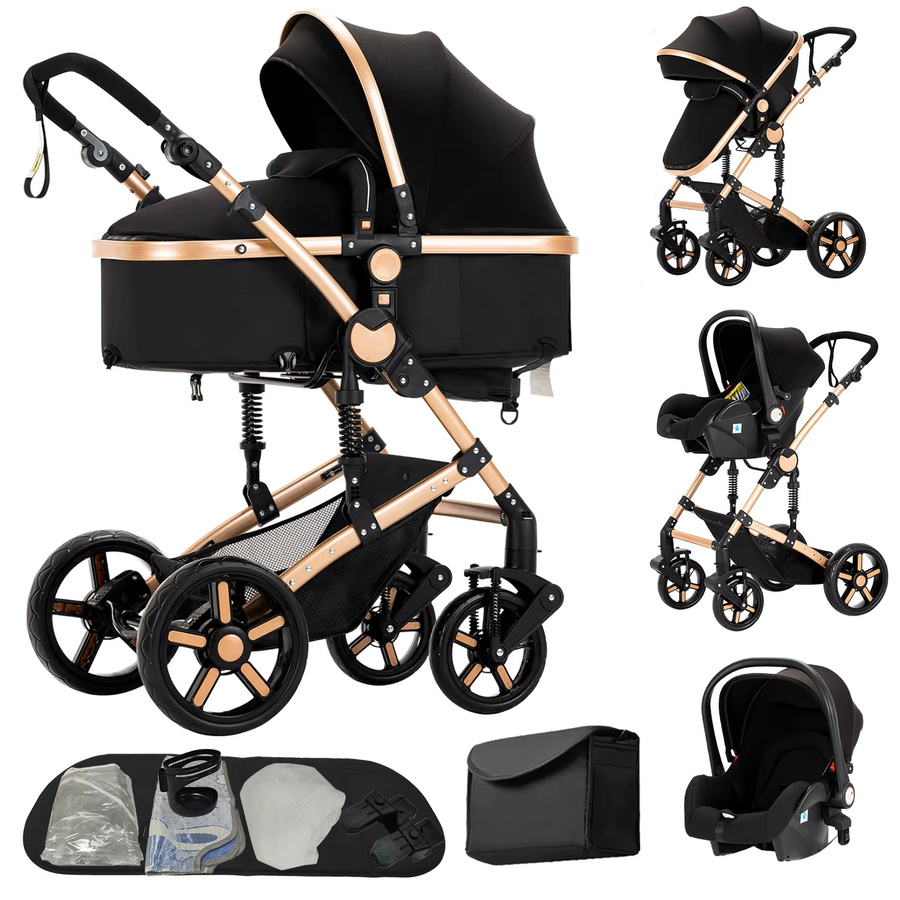 Magic ZC 3-in-1 Kombikinderwagen mit Autositz in Schwarz, faltbares Reisesystem für Neugeborene mit hoher Liegeposition und reversibler Nutzung - Bild 6