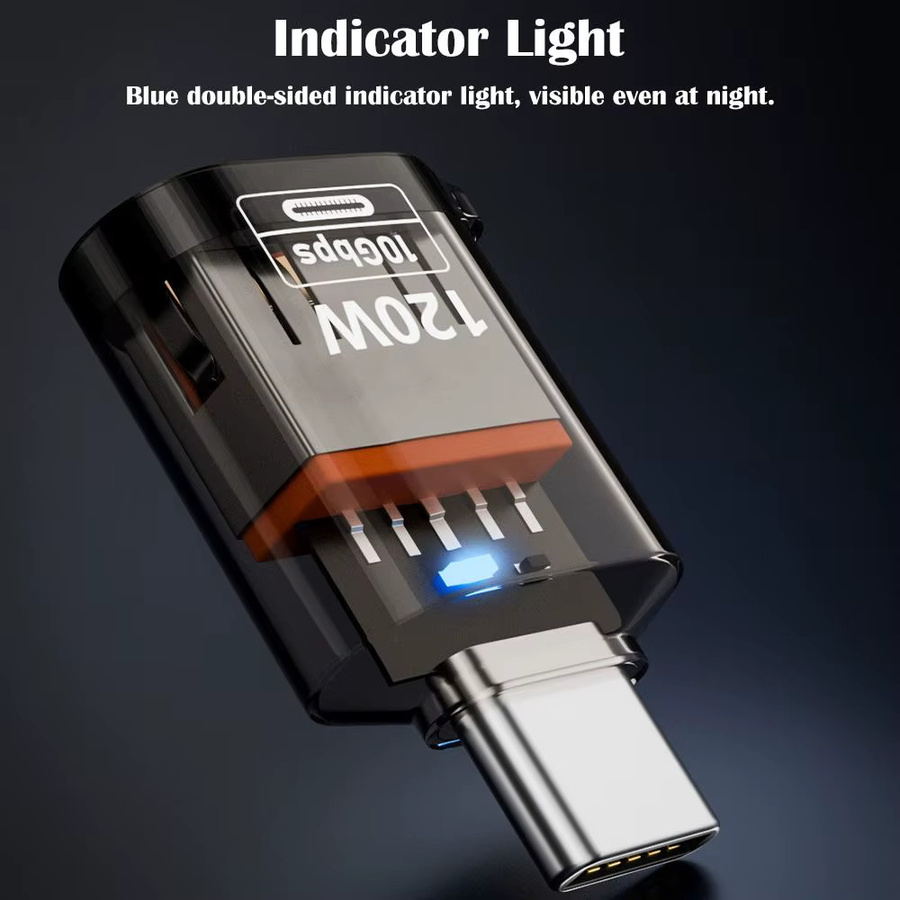 2 in 1 USB-C auf USB-A OTG-Adapter mit 10 Gbit/s Datenübertragung und 120 W PD-Ladefunktion, transparent/blau - Bild 5