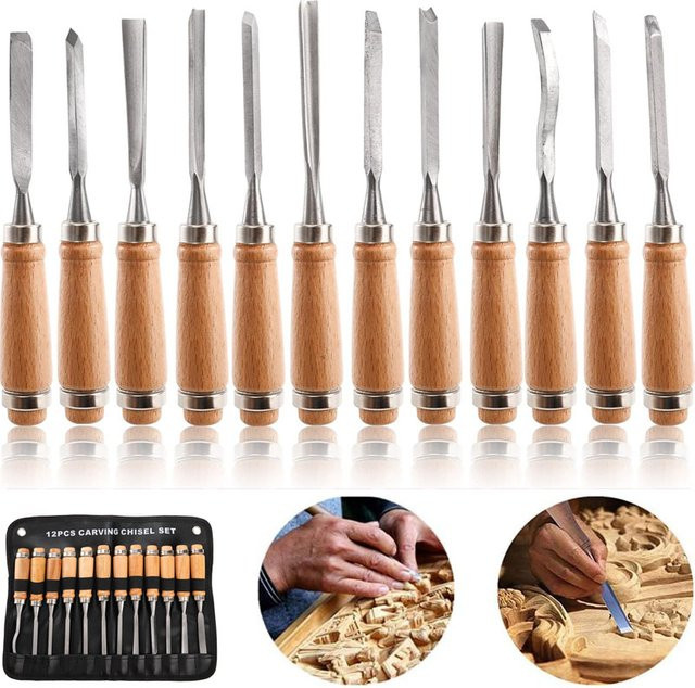 JUNEFOR 12-teiliges Holzschnitz-Meißel-Set aus Stahl für professionelle Holzbearbeitung - Bild 1