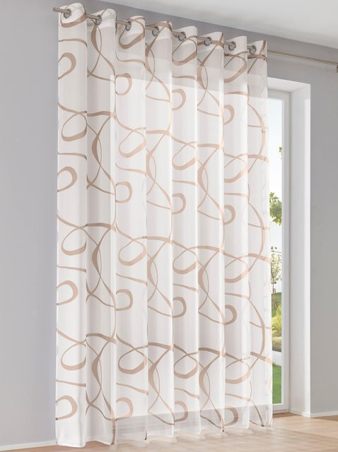 Heine Home Dekostore Voile in Weiß-Taupe, semi-transparent, 100% Polyester, Breite: 140 cm, Höhe: 270 cm - Bild 1