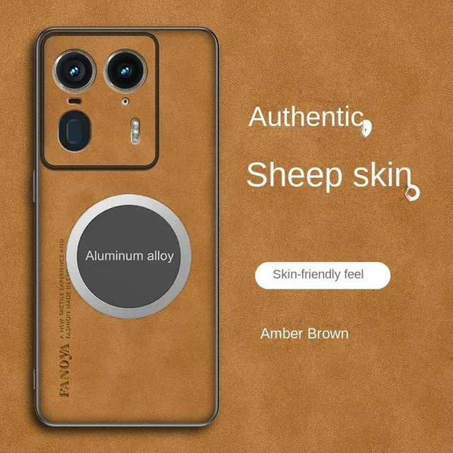 Hautfreundliche Lammlederhülle für Motorola Edge 70 60 50 40 Neo Pro Ultra Fusion in Braun mit Kartenfach und Magnetverschluss - Bild 1
