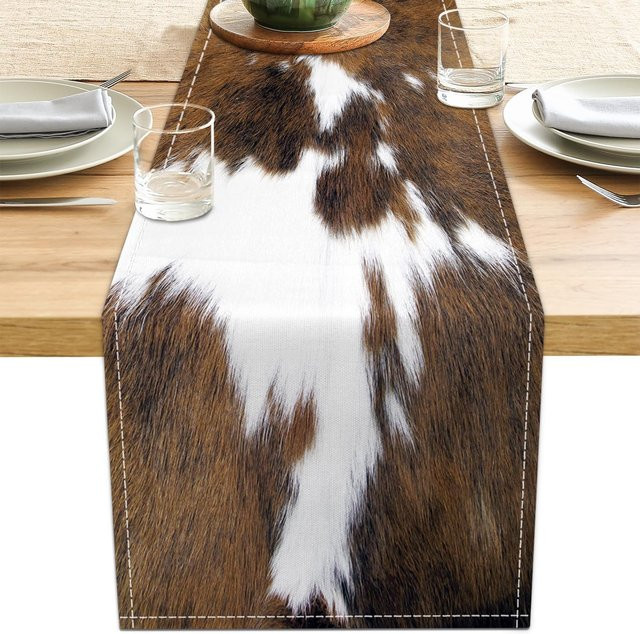 JINGYUE Pet Tischläufer aus Leinen mit Kuhmuster in Schwarz und Braun, B/L: 150 x 33 cm - Bild 1