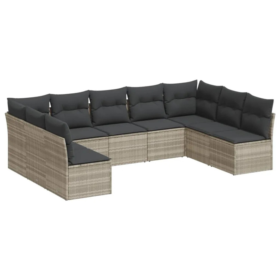 vidaXL 9-tlg. Garten-Sofagarnitur in L-Form aus Poly-Rattan mit Kissen, Hellgrau - Bild 2