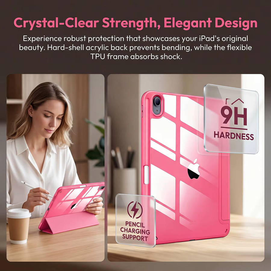 Magnetische Smart Cover Hülle für Apple iPad 11. Generation 11 Zoll (2025) und 10. Generation 10,9 Zoll (2022) mit Stifthalter in Grau und Pink - Bild 4