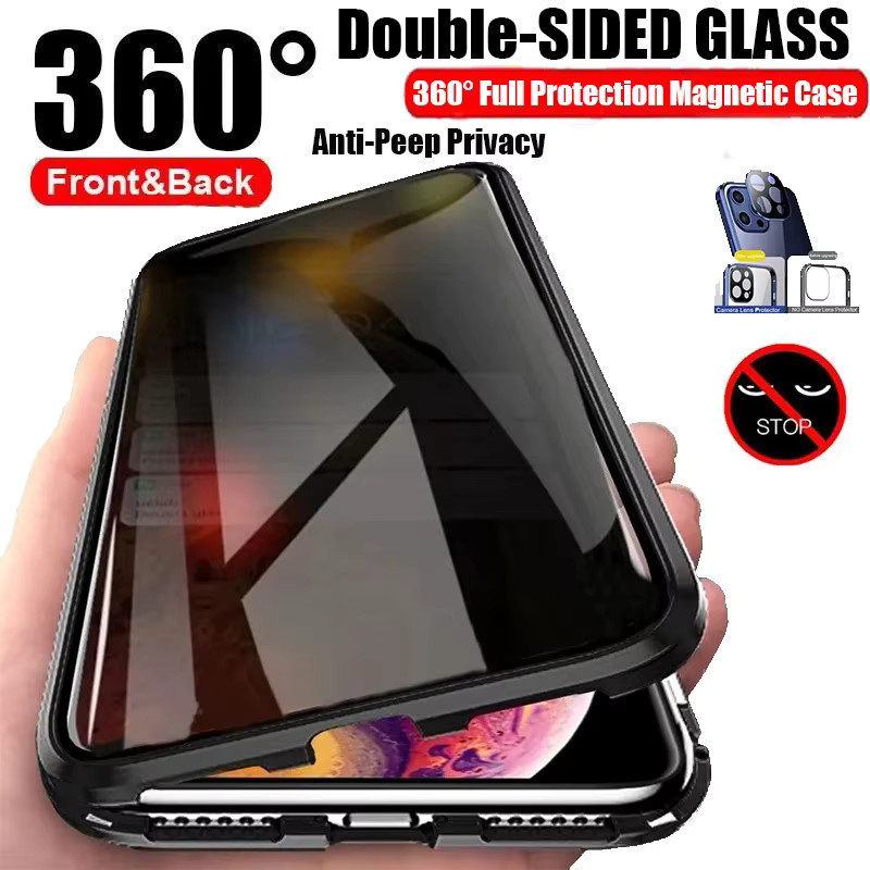 Samsung Anti-Peeping Handyhülle aus Metall mit 360 Grad Magnetischem Schutz für Galaxy S25 S24 S23 S22 Ultra Plus in Schwarz - Bild 3