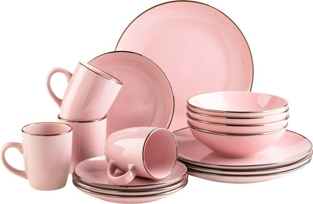 Mäser Kombiservice METALLIC RIM aus Steinzeug in Gold und Pink - Bild 1