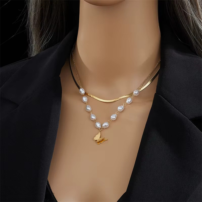 DIEYURO Halskette, Edelstahl, Perle, Schmetterling, Gold, Damen - Bild 4
