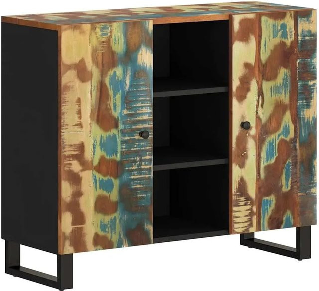 vidaXL Sideboard aus Massivholz mit 2 Türen in Mehrfarbig, B/T/H: 90 x 33 x 75 cm - Bild 1