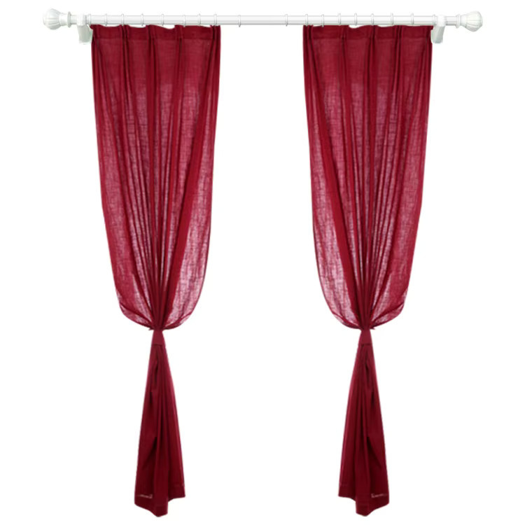 ZJBYZHOUSEHOLD Retro-Vorhang aus Baumwolle und Leinen in Rot, halbtransparent, Höhe: 210 cm, Breite: 100 cm - Bild 3