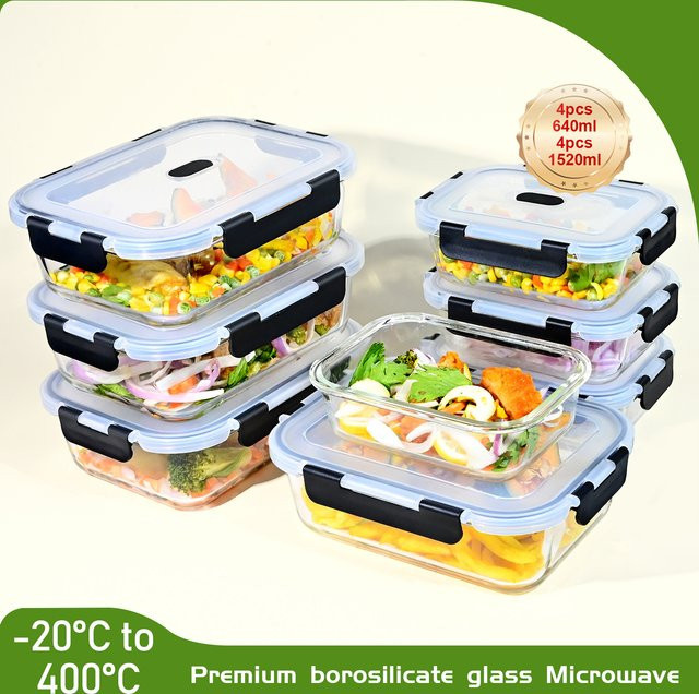 SAEIV Glas-Lebensmittelbehälter Set mit Dampfventilen, luftdicht und BPA-frei, transparent, 1520 ml und 640 ml - Bild 1