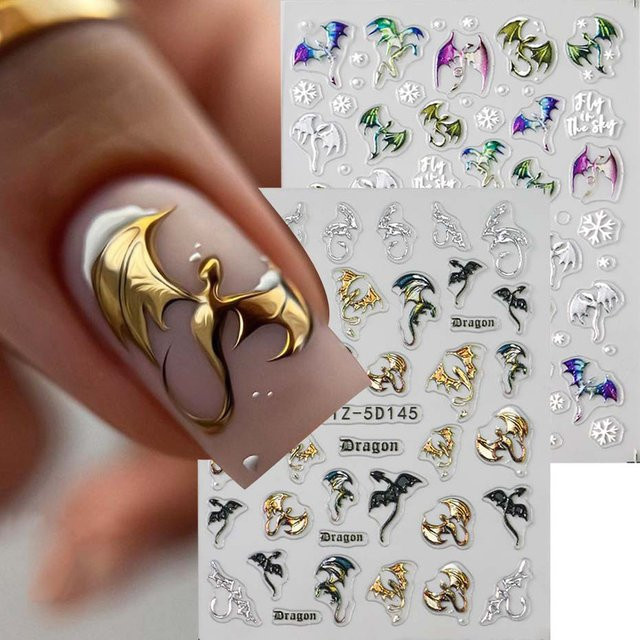 Drachen-Nagelaufkleber, Metallic, 5D geprägt, Bunt - Bild 1