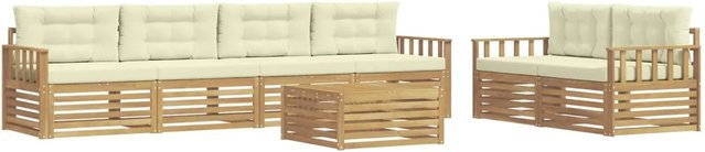 vidaXL Outdoor-Sofagarnitur 7-teilig aus Akazienholz mit Kissen in Weiß und Beige aus UV-beständigem Polyester - Bild 1