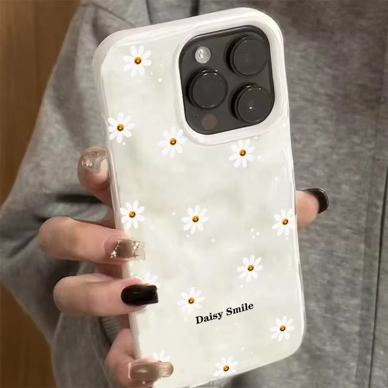 Stoßfeste iPhone Handyhülle mit Gänseblümchen-Blumenmuster in Bonbonfarben, weiß, passend für iPhone 13 bis iPhone 18 Pro Max und Plus Modelle - Bild 1