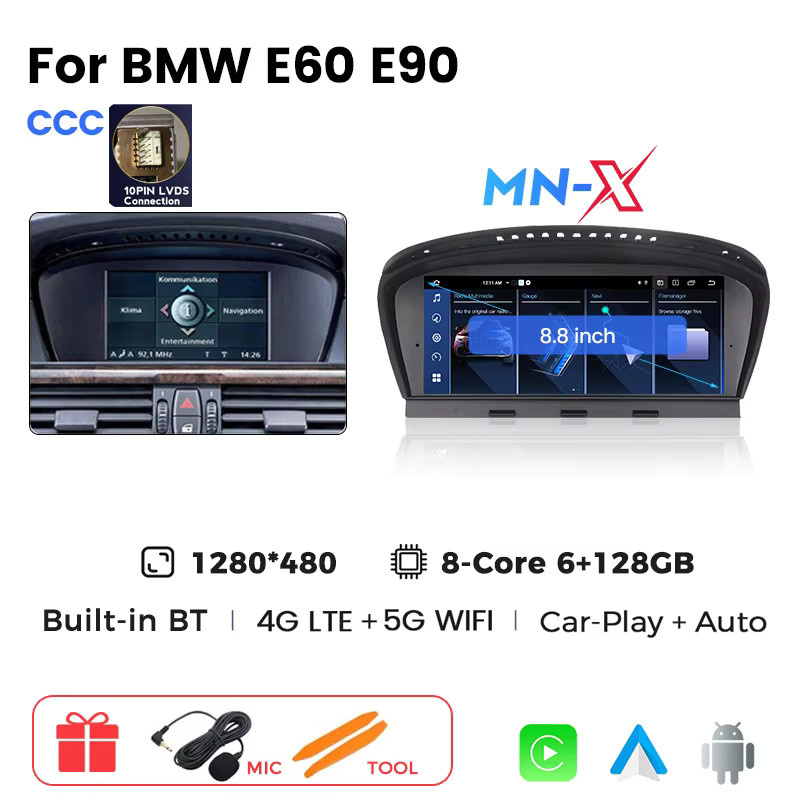 MEKEDE Android 15 Auto-Multimedia-Player für BMW 3er E90 E91 E92 E93 und 5er E60 E61 E63 E64 mit CCC CIC Unterstützung, 4G WIFI DSP, kabelloses Carplay Android Auto und GPS-Navigation, Schwarz - Bild 7